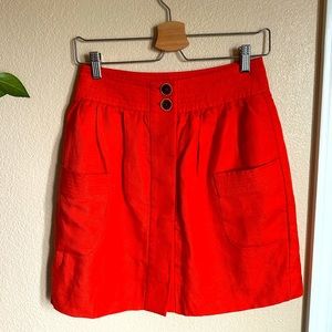 J. CREW Orange Linen Lyocell Button Down Skirt with Pockets Size 0